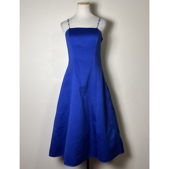 Jump Apparel VTG Y2K Blue Midi Dress Size 7/8 Butterfly Beaded Strappy Princess - Picture 1 of 8